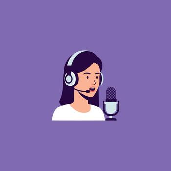 Communication Icon Girl with Headset and Microphone for Speaking, Dialogue, and Conversation vector