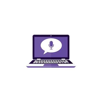 Digital communication icon set featuring a laptop with a speech bubble, symbolizing online discussion, advice, and sharing for effective group planning and verbal communication vector