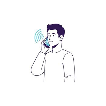 Dynamic illustration of a person engaged in verbal communication, actively speaking on a smartphone during an important conversation, fostering modern dialogue and connection vector