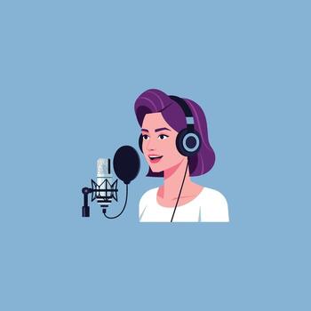 voz grabación y podcast creación por un niña en un estudio. conversación, discurso, comunicación vector