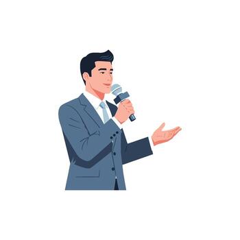 Leadership communication during an executive speech, a formal presentation at a business conference announcing a new strategy and fostering teamwork vector