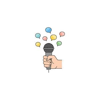 A business speech concept for a team presentation, showing public speaking and collaboration. The speech bubble illustrates office discussion and professional communication vector