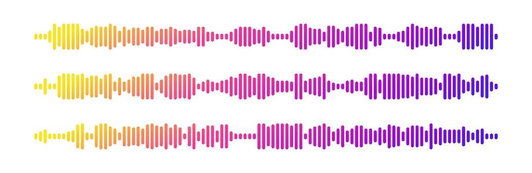 Rainbow soundwave patterns for podcast audio with radio voice and music visualization elements. vector