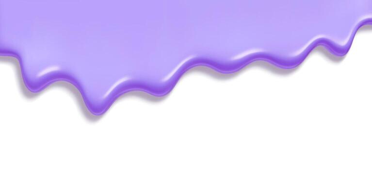 Purple 3d melt ice cream liquid flow with glossy texture and smooth wavy edge on white background. vector