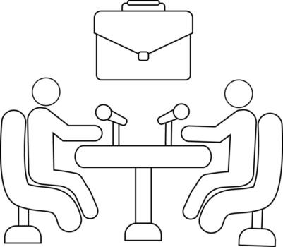 icon of two people on a podcast and an icon of a briefcase with a white background vector