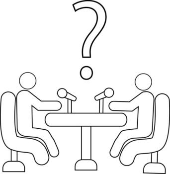 icon of two people on a podcast and a question mark icon with a white background vector