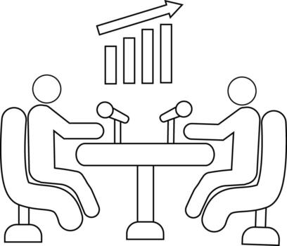 icon of two people doing a podcast and an upward graph icon with a white background vector