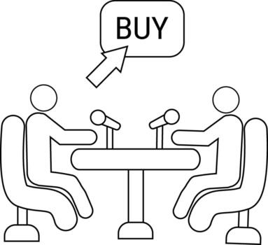 icono de dos personas en un podcast y un comprar botón icono con un blanco antecedentes vector