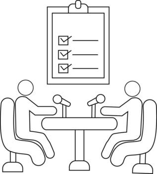 icon of two people on a podcast and icon of a document board with a white background vector
