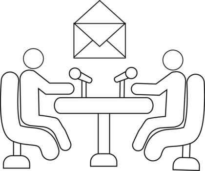 icon of two people on a podcast and an open envelope icon with a white background vector