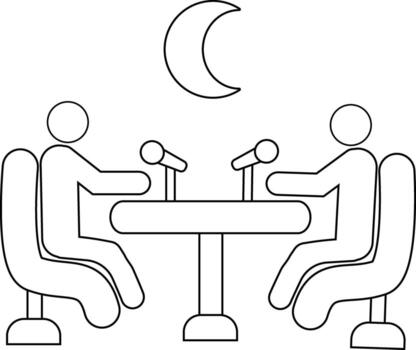 icon of two people on a podcast and a crescent moon icon with a white background vector