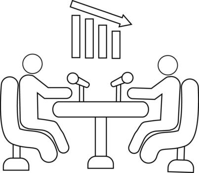 icon of two people doing a podcast and a graph icon going down with a white background vector