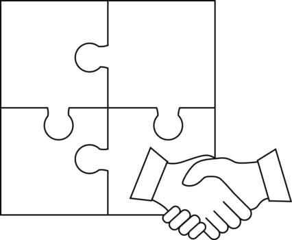 puzzle icon and shaking hands icon with white background vector