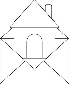 house icon and open envelope icon with white background vector