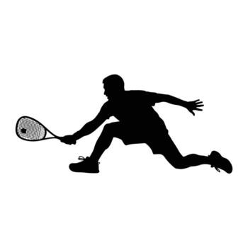 Black silhouette of a man playing squash player racket vector