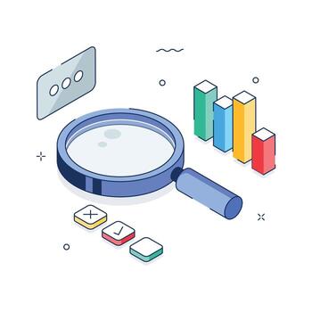 Modern data analysis concept illustration with graphs and magnifying glass. vector