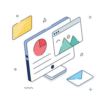 Digital Marketing Analytics Isometric Illustration with Computer Dashboard vector