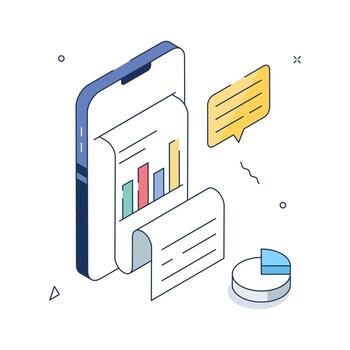 negocio reporte isométrica ilustración demostración gráficos, gráficos, y digital perspectivas. vector