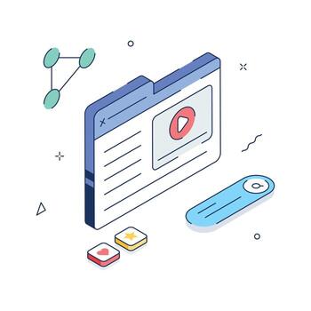 Isometric Illustration of a Webpage with Player and Social Media Interactions vector