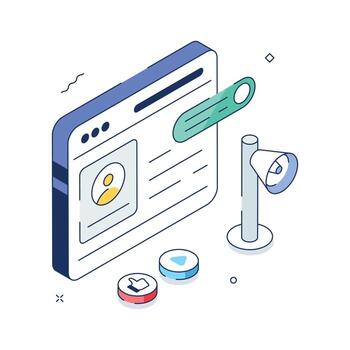 Digital Marketing Isometric Illustration with Website and SEO Elements vector