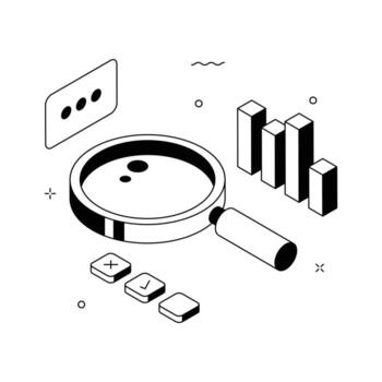 Modern data analysis concept illustration with graphs and magnifying glass.. vector