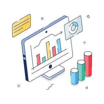 Business Data Analysis Isometric Illustration with Graphs and Growth Bars vector