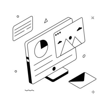 Digital Marketing Analytics Isometric Illustration with Computer Dashboard. vector