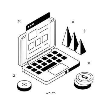 Business Data Analytics Isometric Illustration with Laptop and Graphs. vector