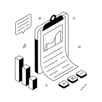 mercado reporte isométrica ilustración con portapapeles y datos cartas vector