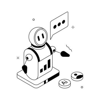AI robot with data analytics and communication, artificial market isometric illustration. vector