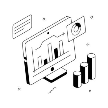 negocio datos análisis isométrica ilustración con gráficos y crecimiento barras. vector