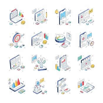 Take your hands on this amazing digital marketing and data analytics isometric illustrations vector