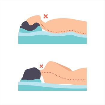 Man Lying in Incorrect Sleeping Pose for Neck and Spine Set vector