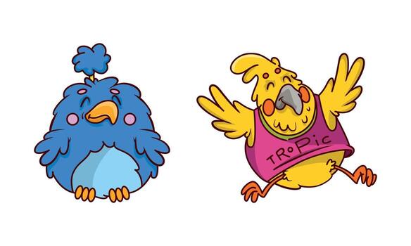 Funny Humanized Bird Character Dancing and Smiling Set vector