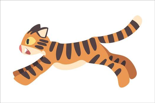 Tiger Character with Orange Fur and Black Stripes Running Illustration vector