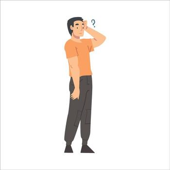 Thoughtful Man Character Scratching Head and Question Mark Thinking Over the Matter Illustration vector