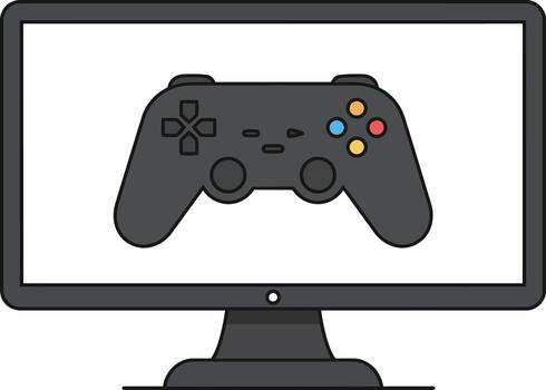 Gaming console controller displayed on a computer monitor. vector