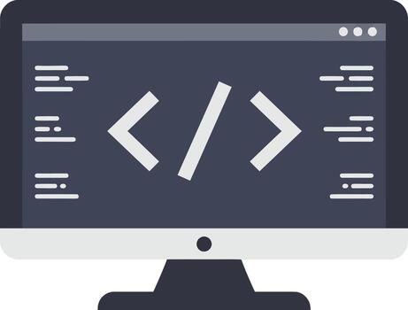 plano icono de un computadora monitor con código simbolos vector