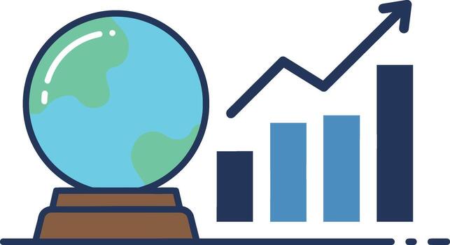 Global Growth Forecast World Globe with Rising Bar Graph and Arrow. vector