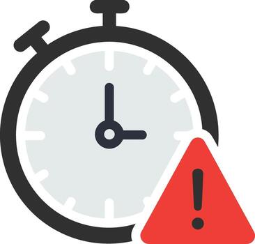 Stopwatch with warning sign indicating time constraint. vector