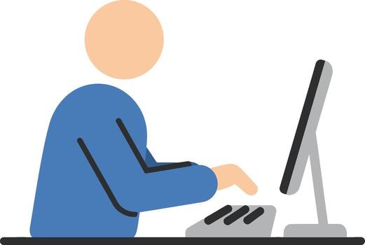 Person working diligently on computer keyboard at desk in office. vector