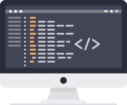 computadora monitor mostrando código y un codificación símbolo. vector