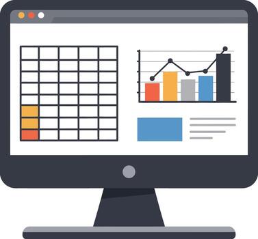 Computer Monitor Displaying Data Analysis and Business Charts. vector