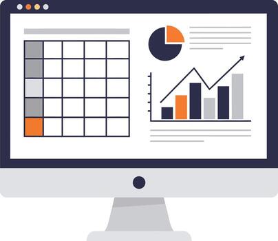 Computer screen displaying business analytics charts and graphs. vector