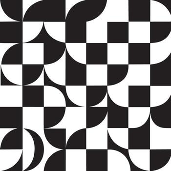 Monochromatic geometric pattern featuring intersecting squares and quarter circles in a checkerboard arrangement vector