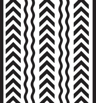 Abstract black and white chevron and wavy line pattern with repeating geometric shapes and textures vector