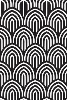 Abstract geometric pattern of repeating black and white arches in a seamless design vector