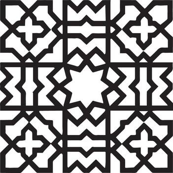 Intricate black and white geometric islamic pattern with repeating star and square motifs vector