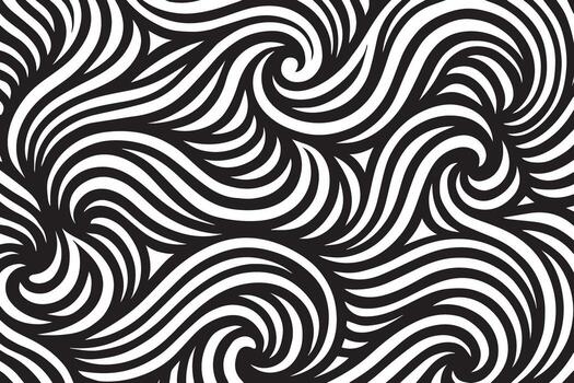 Intricate black and white swirling pattern with organic flowing lines and abstract waves vector