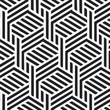 Abstract geometric pattern of interlocking hexagons with bold black and white stripes vector